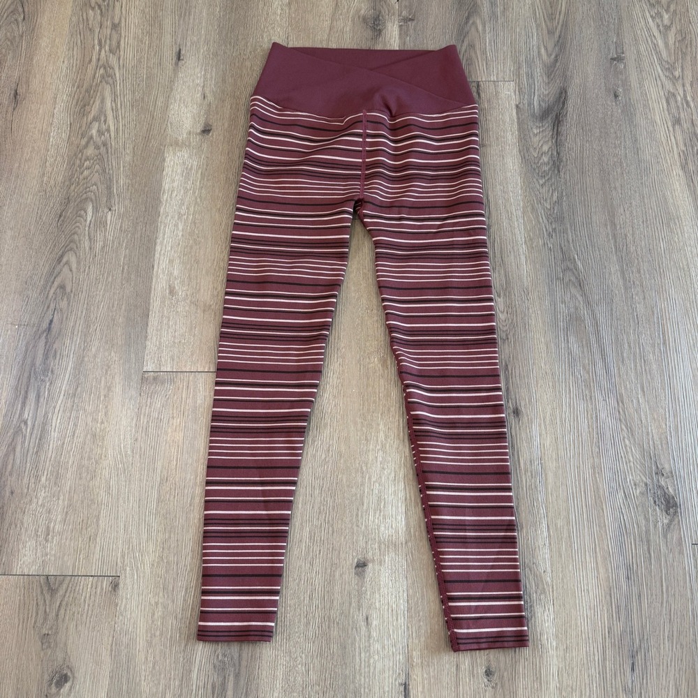 Spiritual Gangster Maroon Striped Ribbed Crossover V-Waist Leggings XS/S NWOT